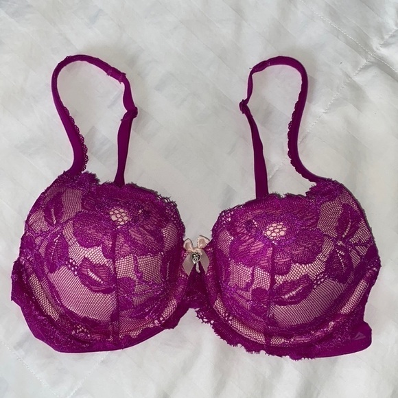 Victoria's Secret Purple Lace Floral Body by Victoria Lined Demi Bra Sexy Date - Picture 2 of 9